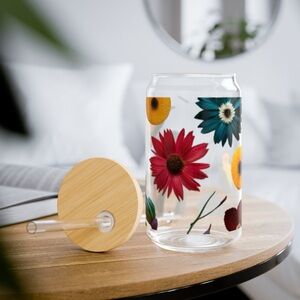 🚨 Floral Sipper Glass, 16oz🚨 Designed by: BleuRose Creations